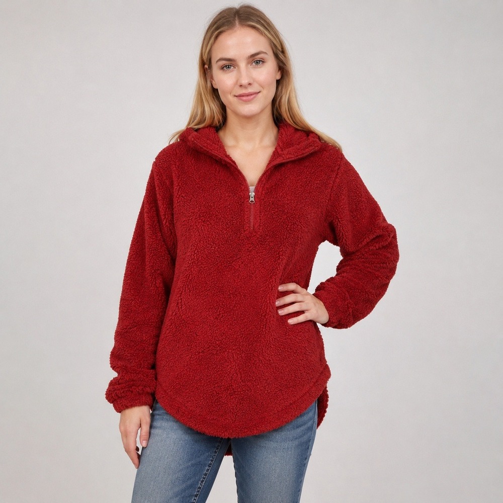 SO Juniors XS Cinnamon Rust Faux Fur Sherpa Quarter Zip Hooded Pullover